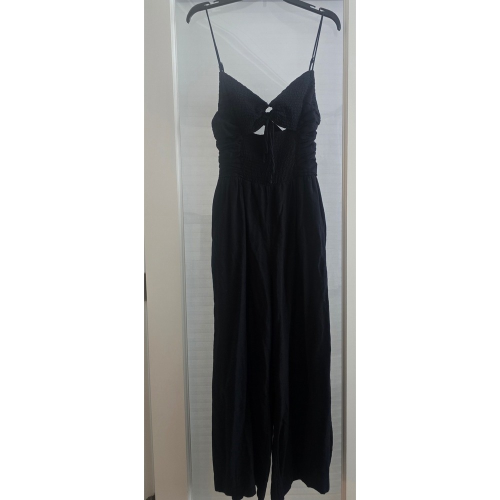 Free People Endless Summer Day Glow Jumpsuit Black Smocked Wide Leg Womens Small - Picture 3 of 11